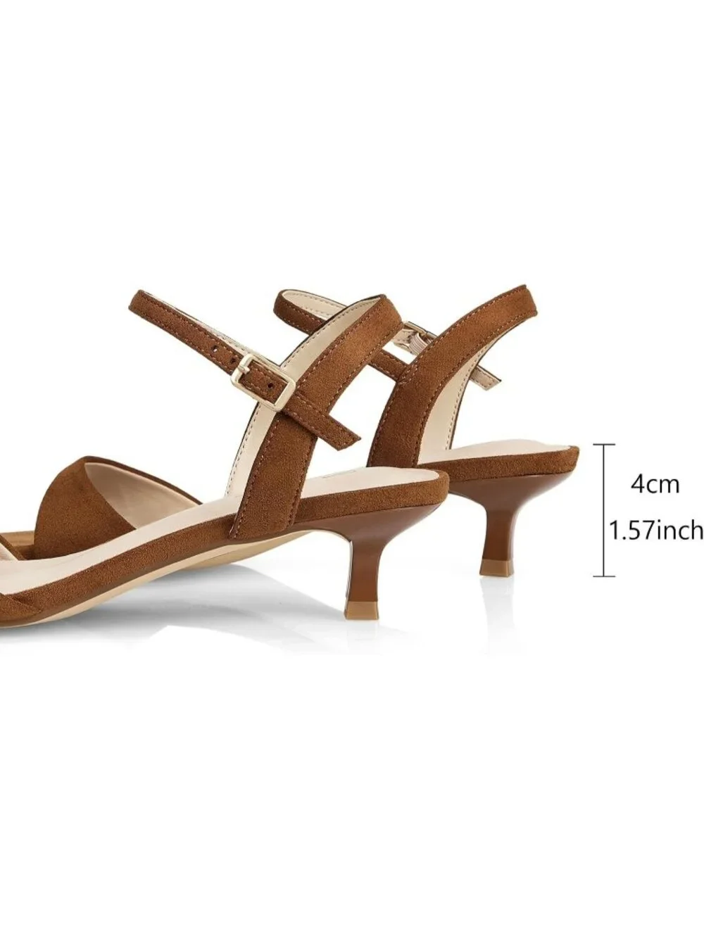 Women's Brown Suede Round Open Toe 1.5 Inch Low Heels Ankle Strap Heel Sandals